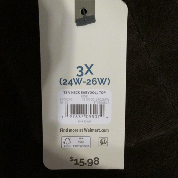 TERRA & SKY WOMEN'S SIZE 3 XL (24 W / 26 W) V - NECK TOP PINK BABYDOLL SS NWT - Picture 9 of 9